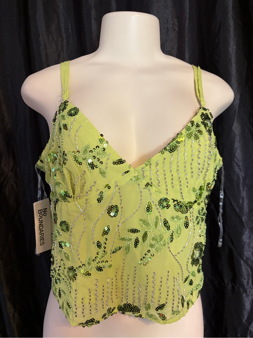 No Boundaries Lime Sequin & Bead Embellished Cami
